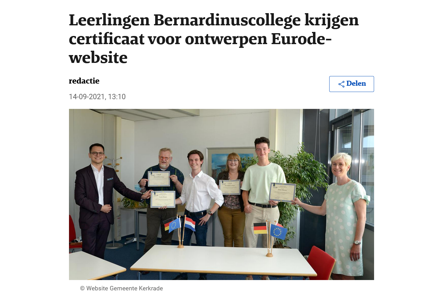 De Limburger - Leerlingen Bernardinuscollege krijgen certificaat voor ontwerpen Eurode-website